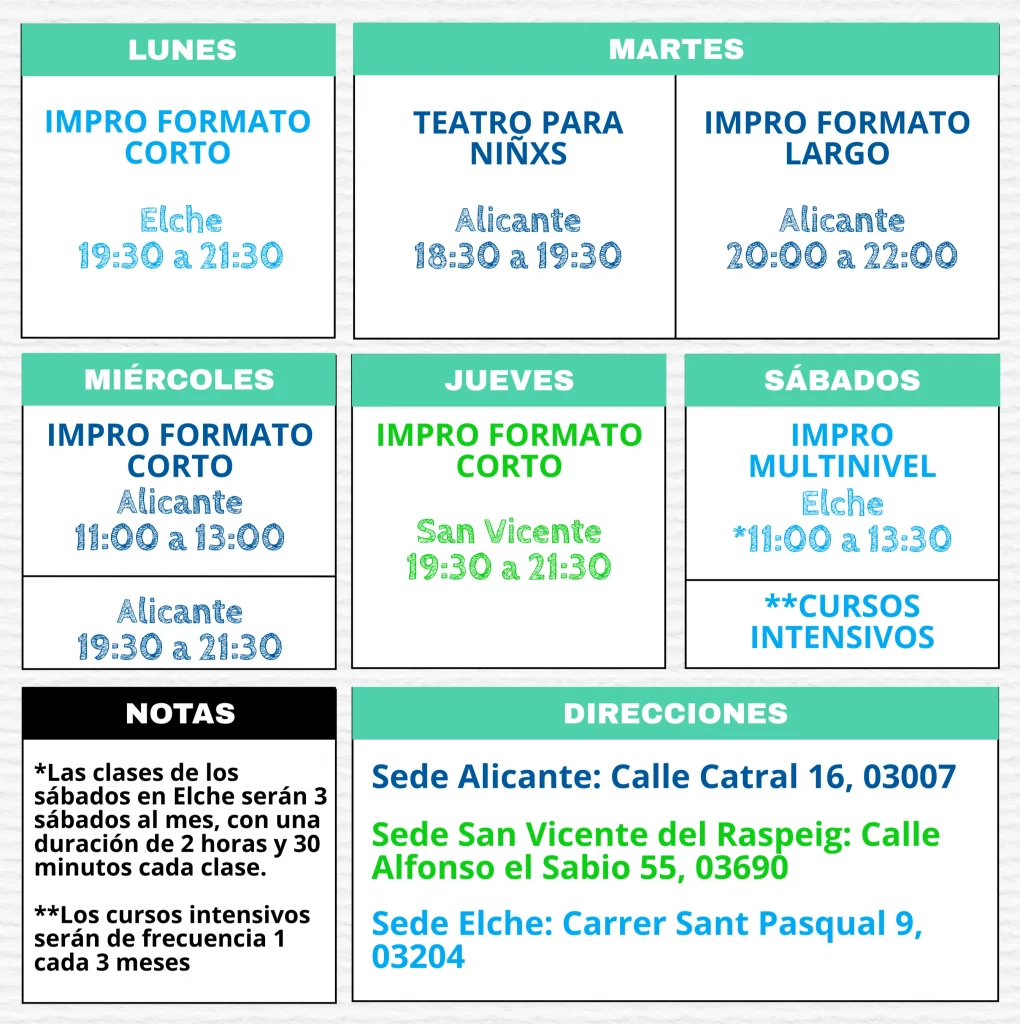 Horario clases de teatro Alicante