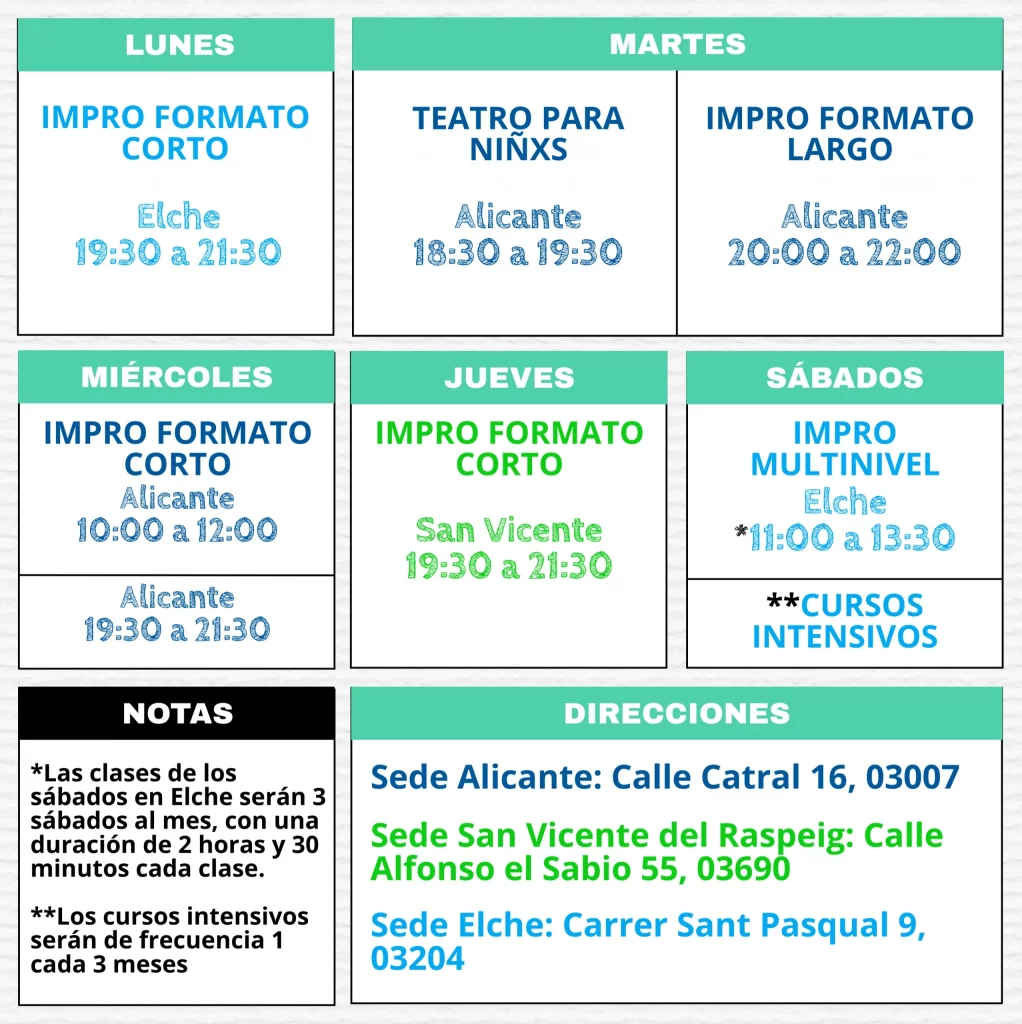 Horario clases de teatro Alicante